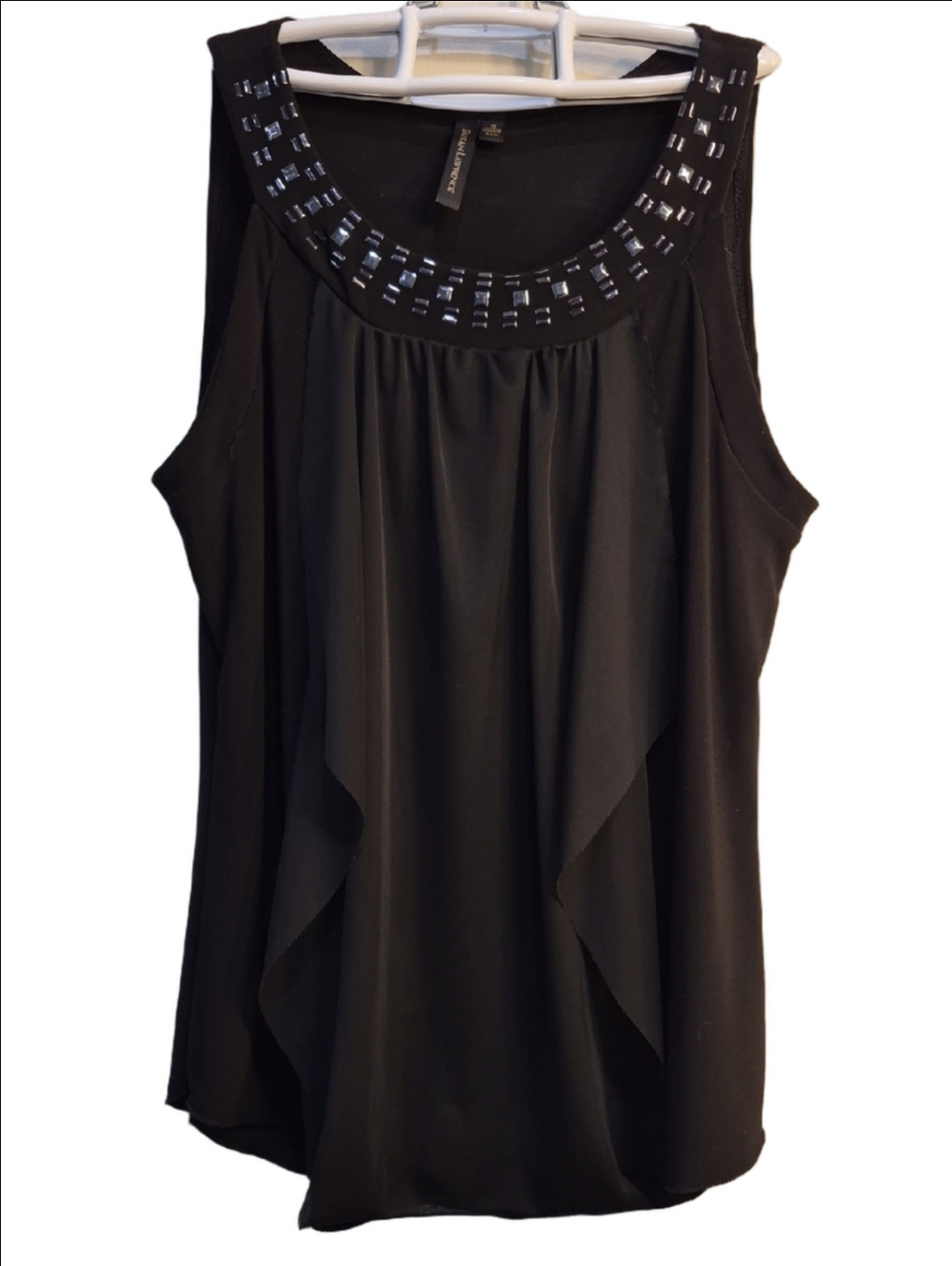 Susan Lawrence Black Sleeveless Beaded Neckline Camisole